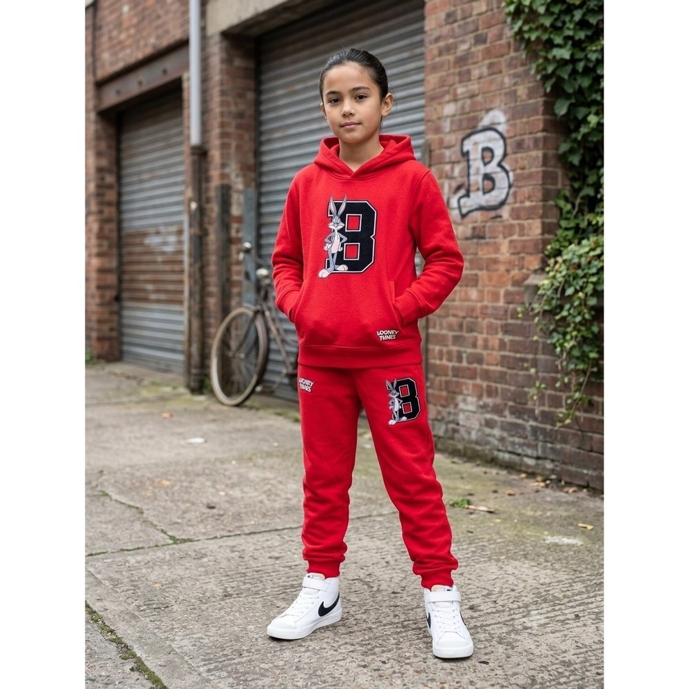 Looney Tunes Bugs Bunny Sweatsuit Set Boys Red Hoodie Size L 14/16 Pants XL 18/2